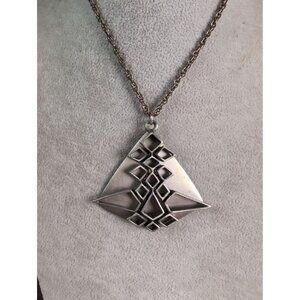 Vintage Signed Celebrity Necklace Brushed Pewter 24-Inch Chain MidCentury Design